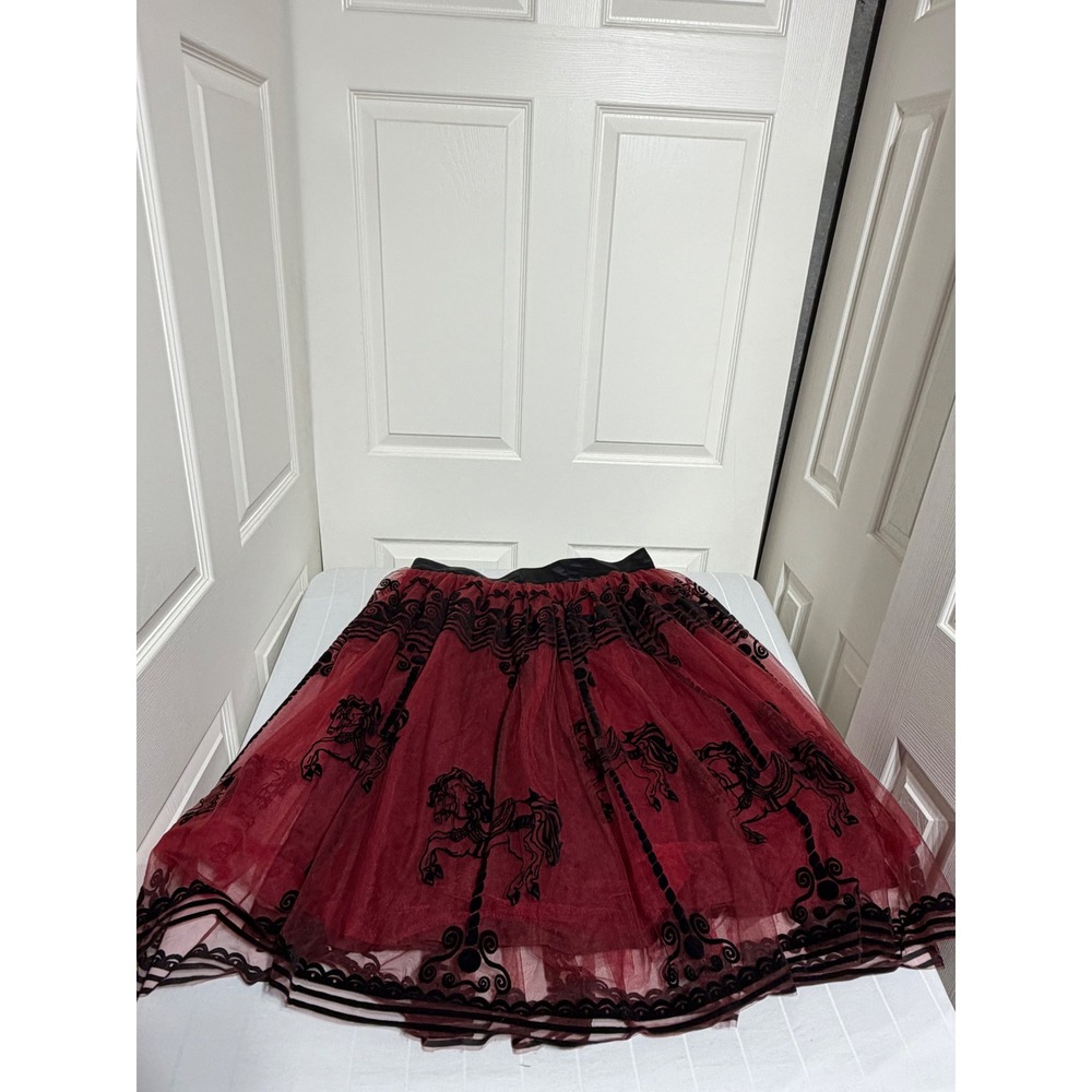 Unique Vintage Red Tulle Carousel Horse Flocked Swing Skirt Plus Size 1X/16